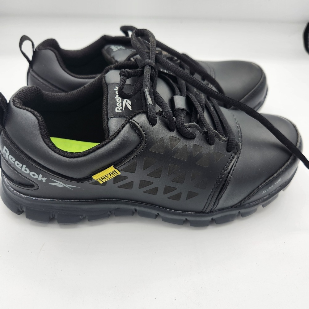 Reebok Sublite Alloy Toe Black Leather Work Safety Shoes‎ Women's Size 9W